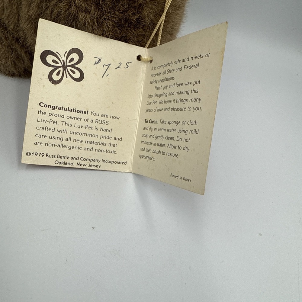 Vintage Rare Luv Pets 1979 Russ Berry Baboo Teddy Bear Plush Animal With Tags - Picture 4 of 12